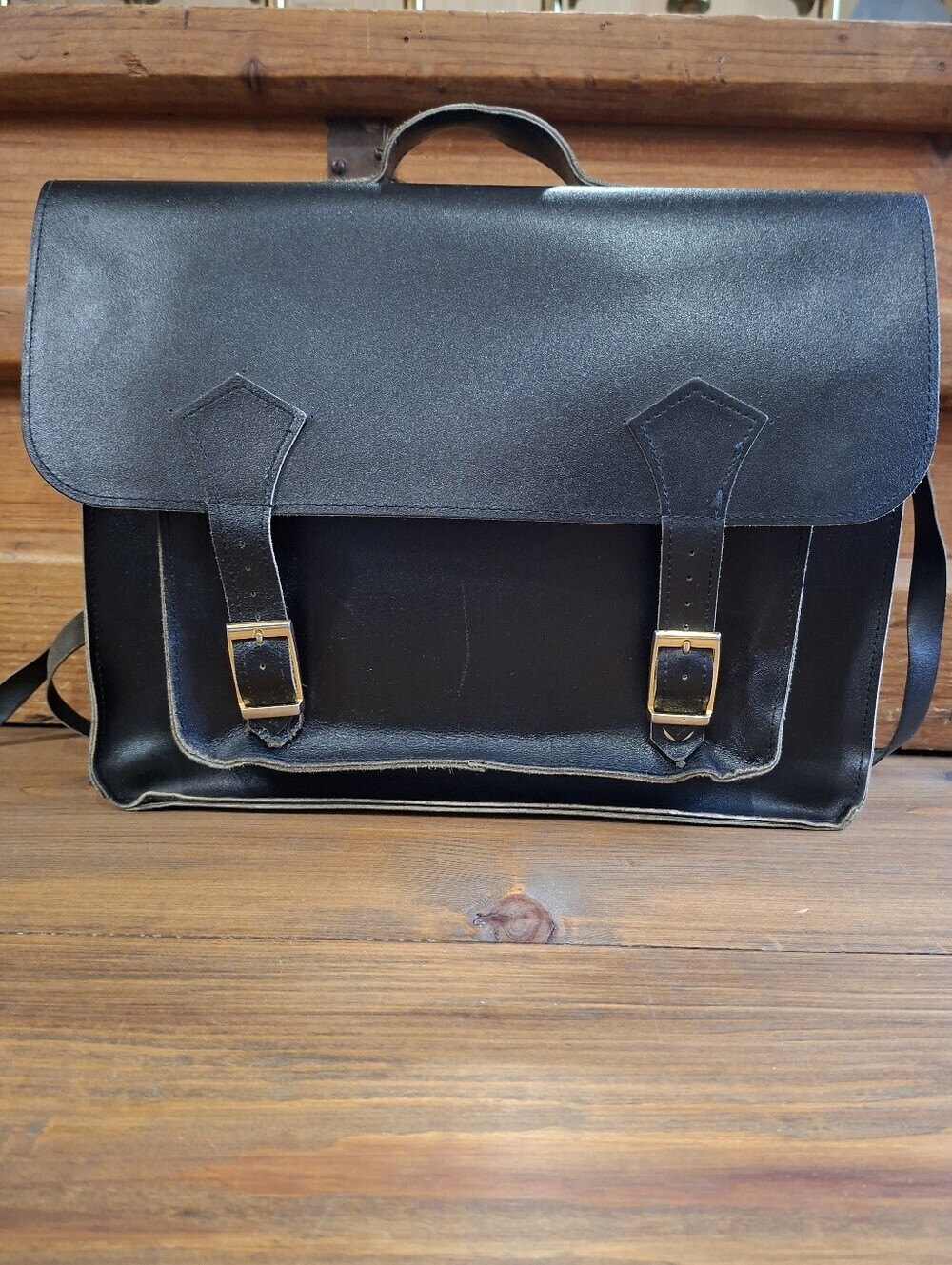 Vintage Leather Briefcase Shoulder Bag Black Messenger School Crossbody Bag